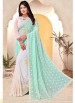 Georgette Sky Blue Wedding Wear Embroidery Work Saree